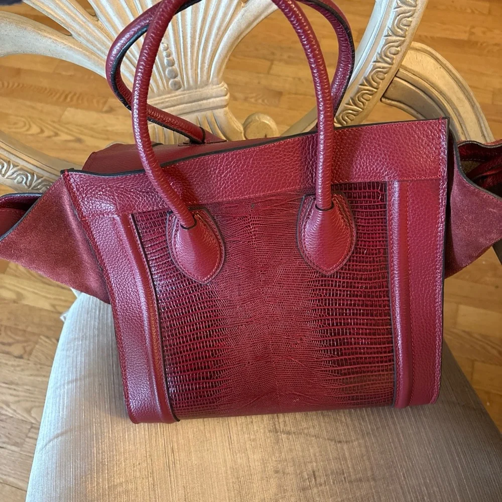 Authentic VALENTINO by Mario Milano Cynthia Red Leather Suede Trapeze Tote Bag